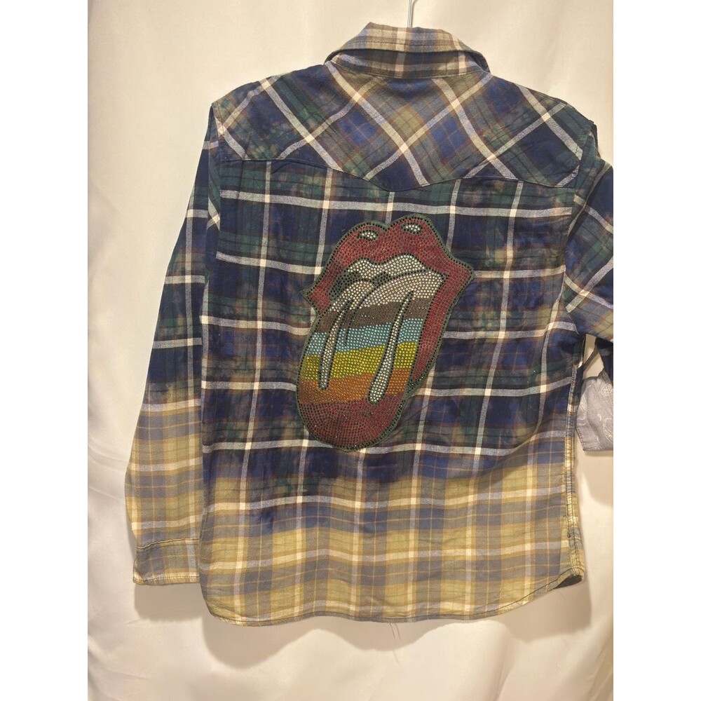 Reworked Flannel shirt L Women's Rinestoned Rolling Stones